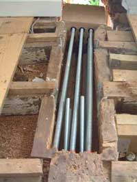 Rods in place in a dug out beam - High Tensile Zinc Plated Allthread